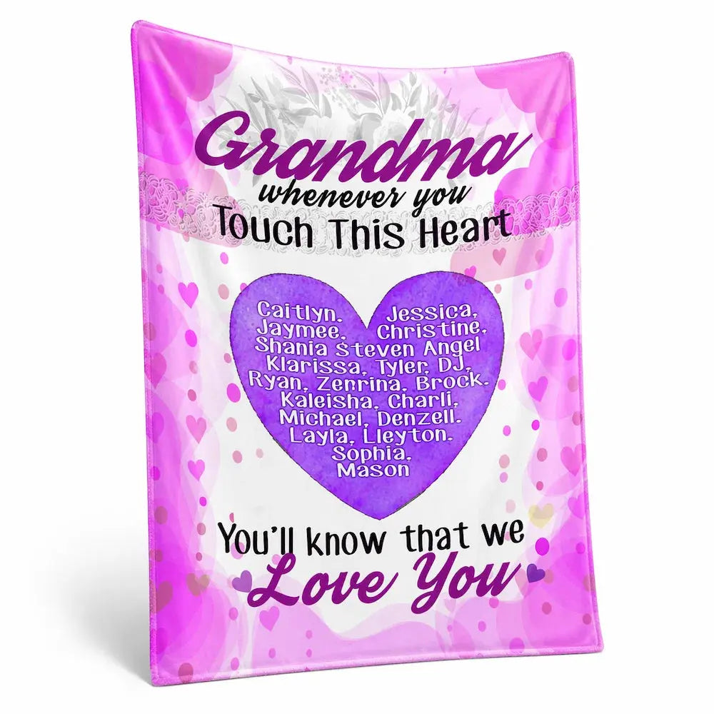 Grandma Personalized Kids Names Heart Blanket Gift Duconspace