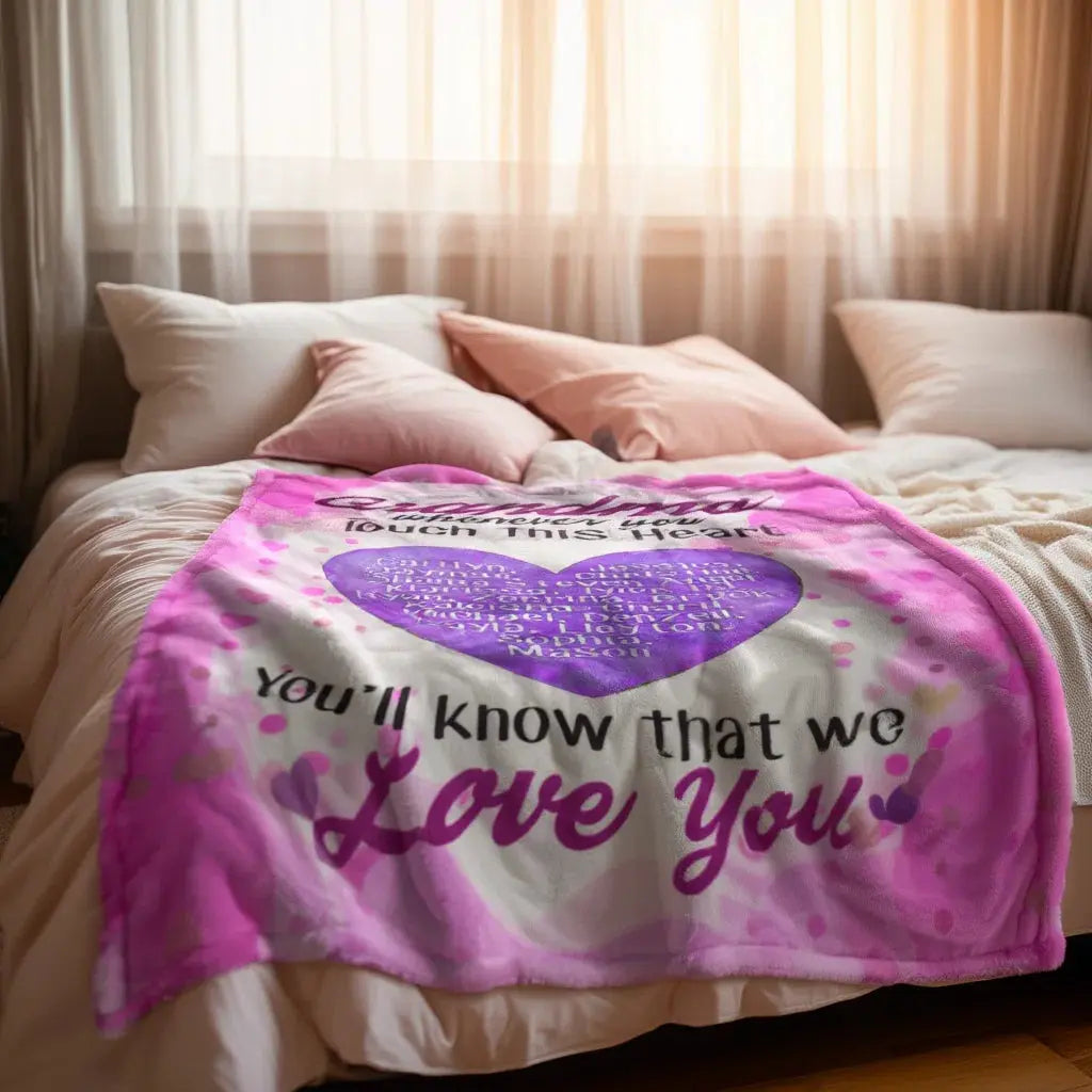 Grandma Personalized Kids Names Heart Blanket Gift Duconspace
