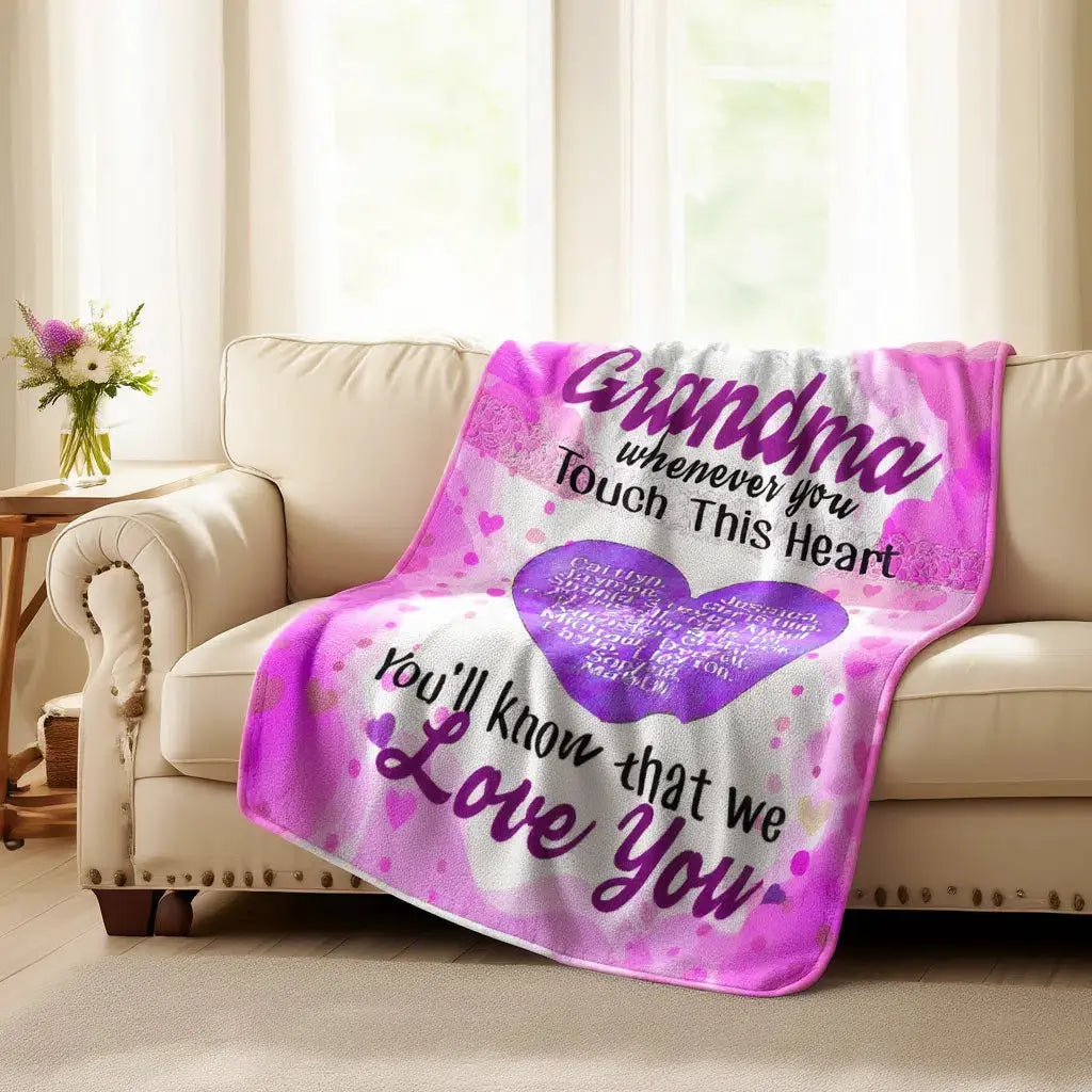 Grandma Personalized Kids Names Heart Blanket Gift Duconspace