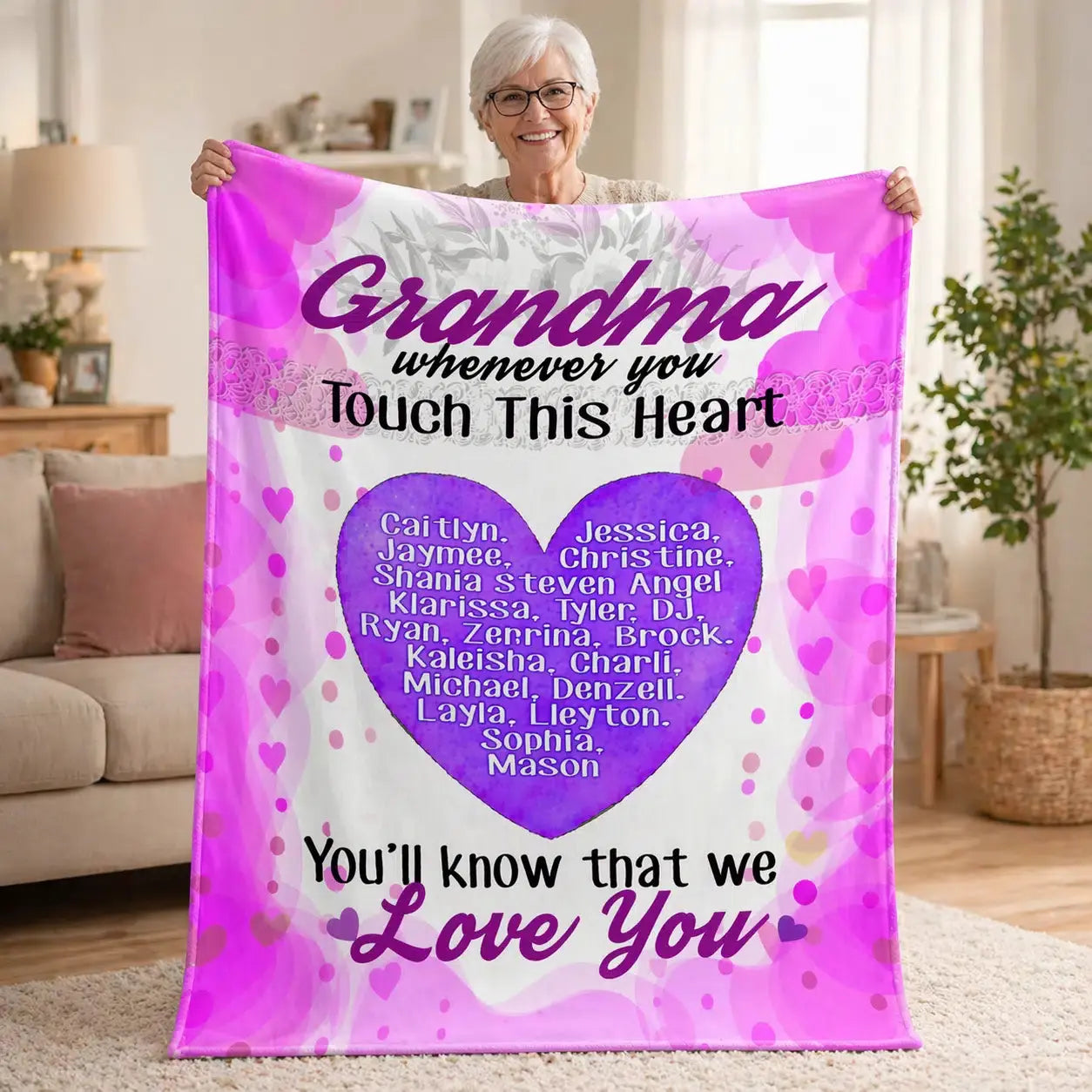 Grandma Personalized Kids Names Heart Blanket Gift Duconspace