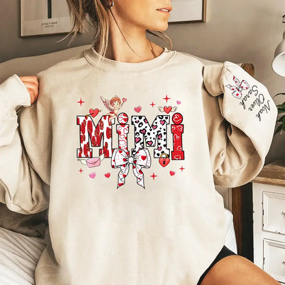 Grandma’s Love Woven in Hearts - Custom Sweatshirt & Hoodie with Kid Names on Sleeves, Perfect Valentine’s Gift for Grandma
