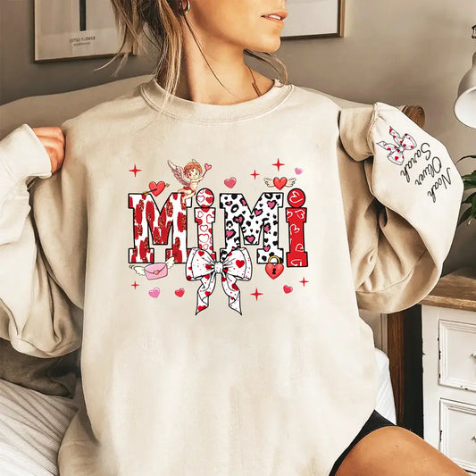 Grandma’s Love Woven in Hearts - Custom Sweatshirt & Hoodie with Kid Names on Sleeves, Perfect Valentine’s Gift for Grandma