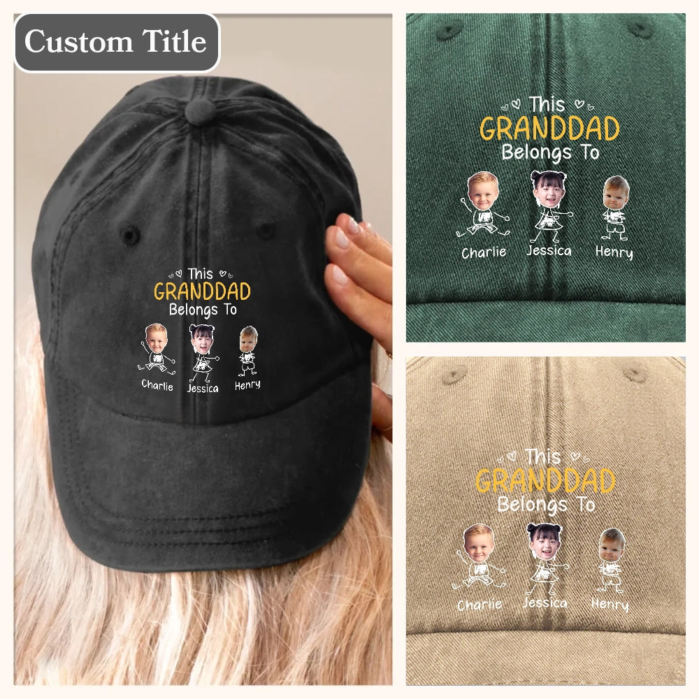 Grandpa Belong to - Personalized Custom Vintage Washed Denim Cap