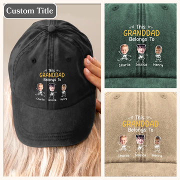 Grandpa Belong to - Personalized Custom Vintage Washed Denim Cap