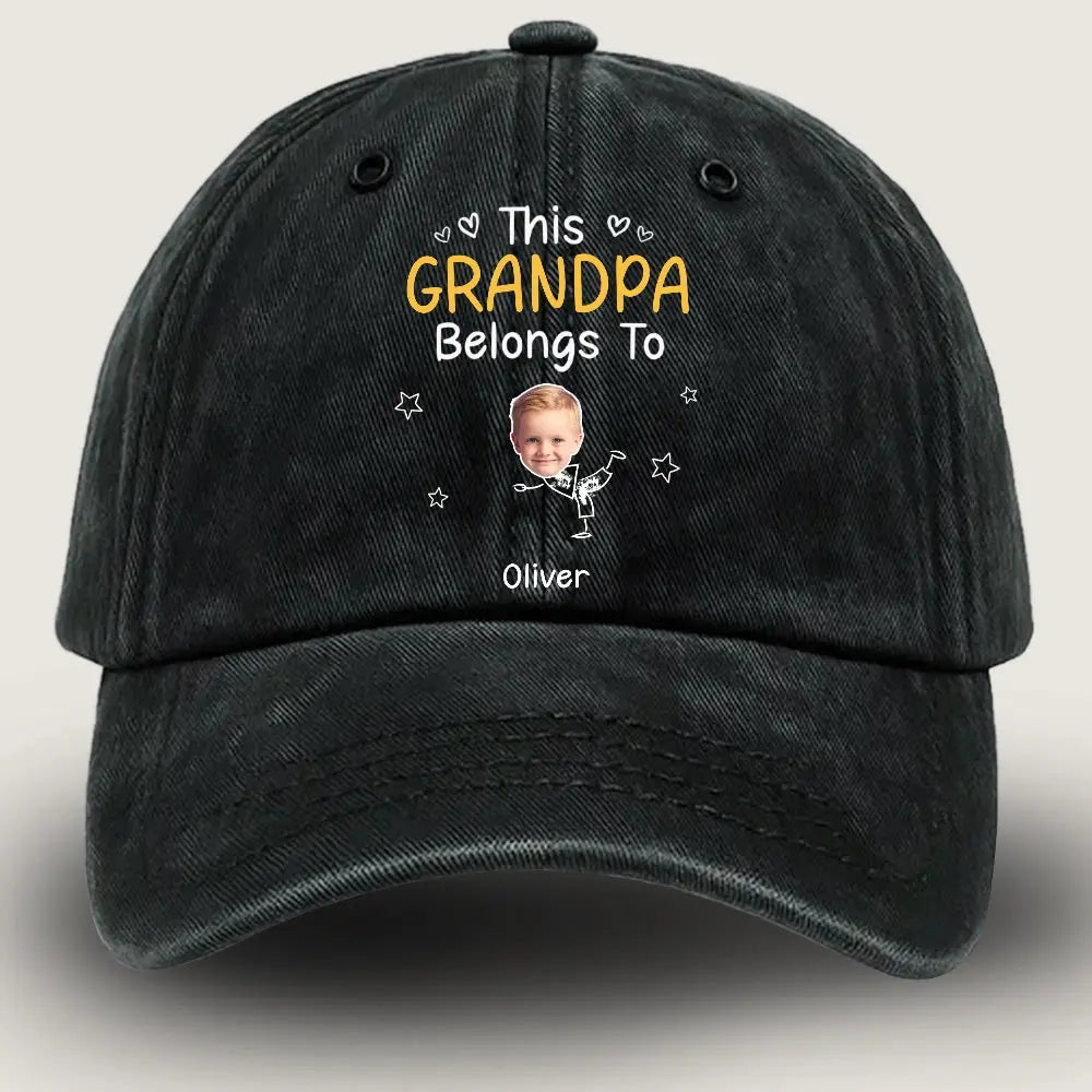 Grandpa Belong to - Personalized Custom Vintage Washed Denim Cap Duconspace