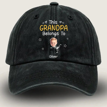 Grandpa Belong to - Personalized Custom Vintage Washed Denim Cap Duconspace