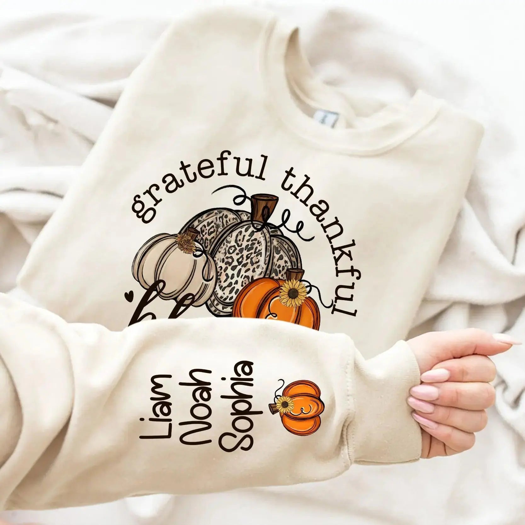 Grateful Thankful Blessed Nana, Mimi, Gigi Sweatshirt & Hoodie – Personalized with Grandchildren's Names on Sleeves Dreamship