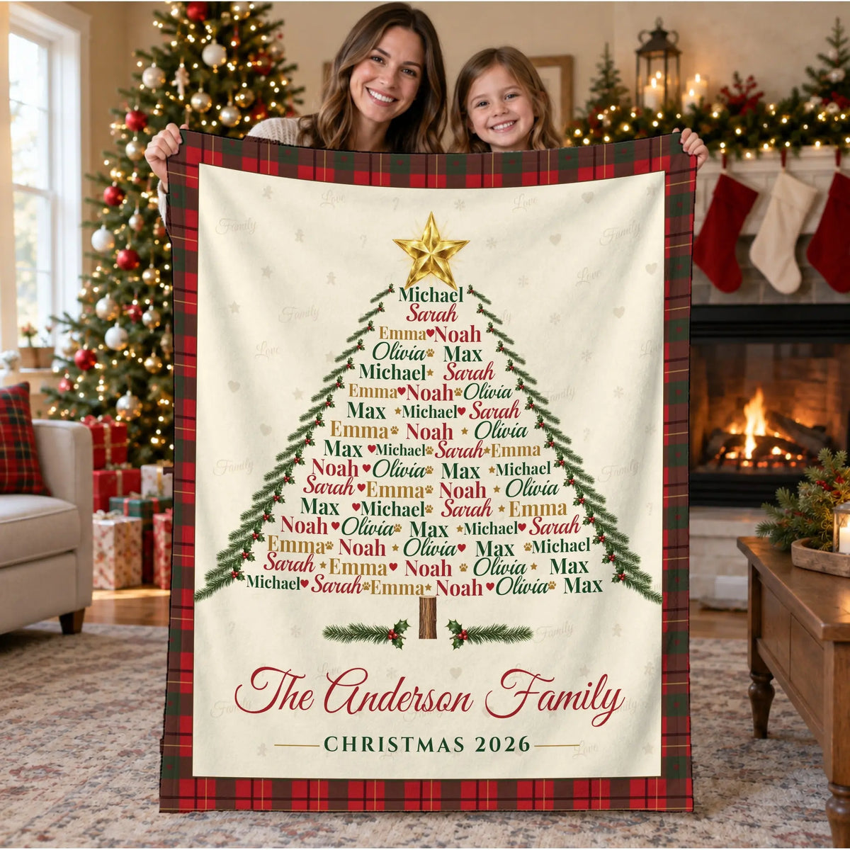 Custom Family Name Christmas Tree Blanket Duconspace
