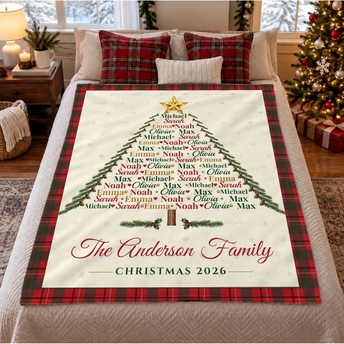 Custom Family Name Christmas Tree Blanket Duconspace