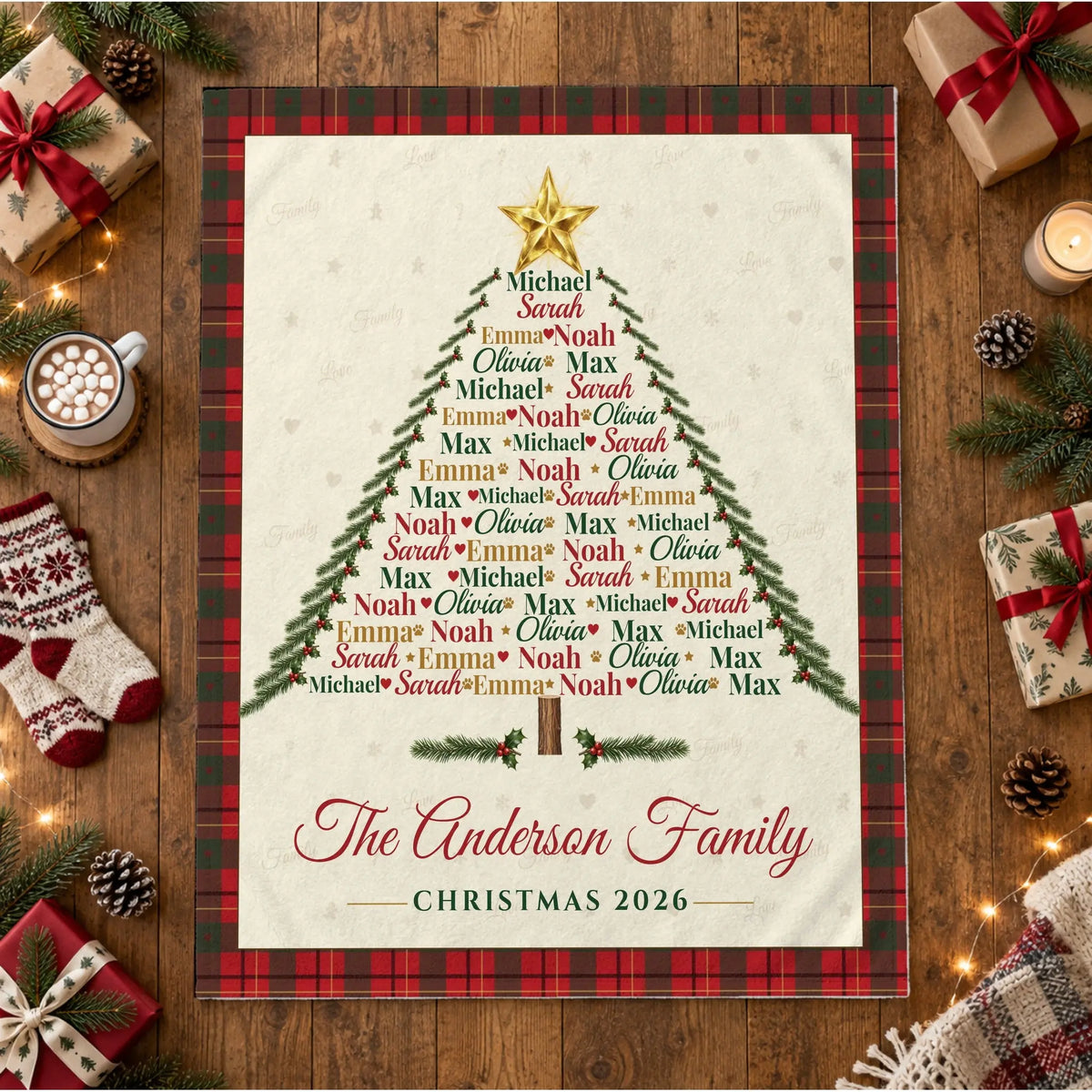 Custom Family Name Christmas Tree Blanket Duconspace