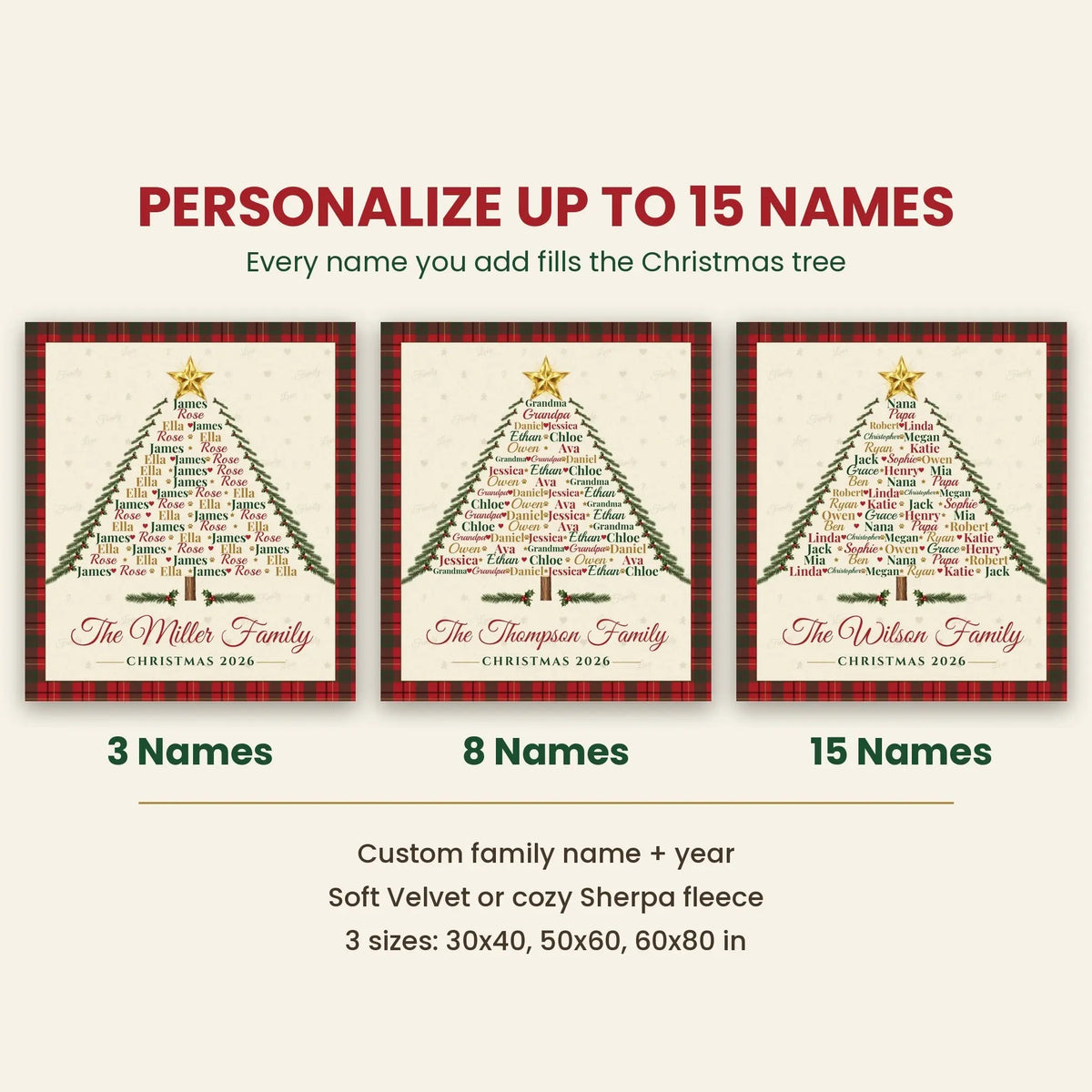 Custom Family Name Christmas Tree Blanket Duconspace