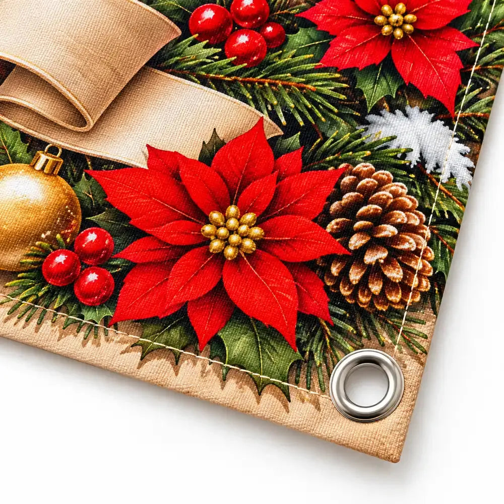 Fabric banner close-up with metal grommet and printed edge