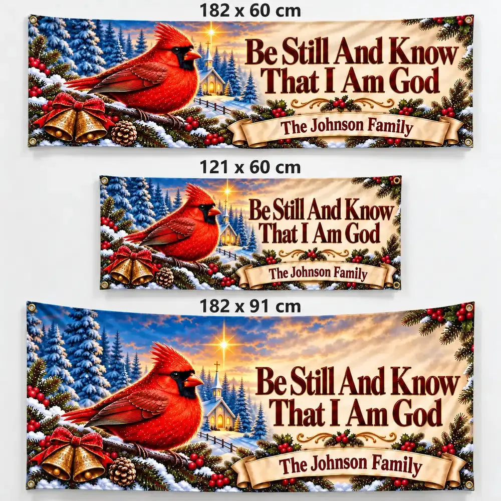 Be Still Cardinal Fabric banner sizes 182x60, 121x60, 182x91 cm