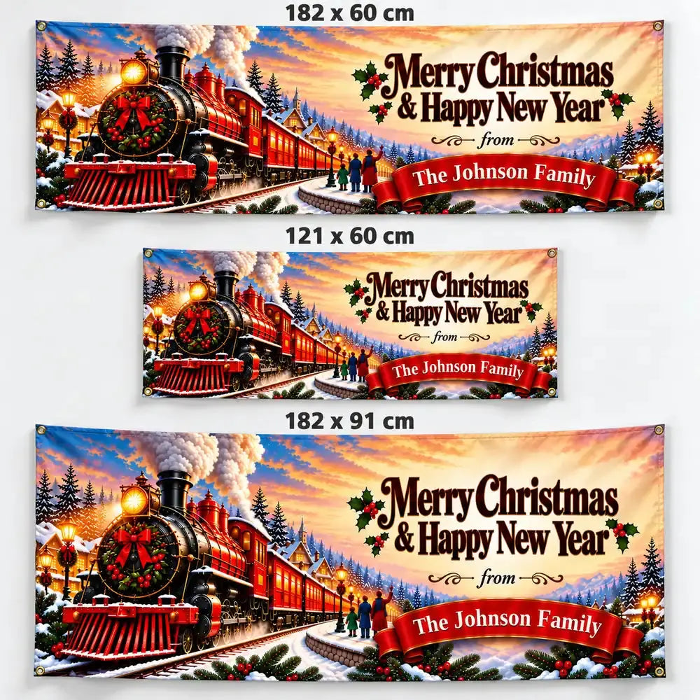 Christmas Train Fabric banner sizes 182x60, 121x60, 182x91 cm