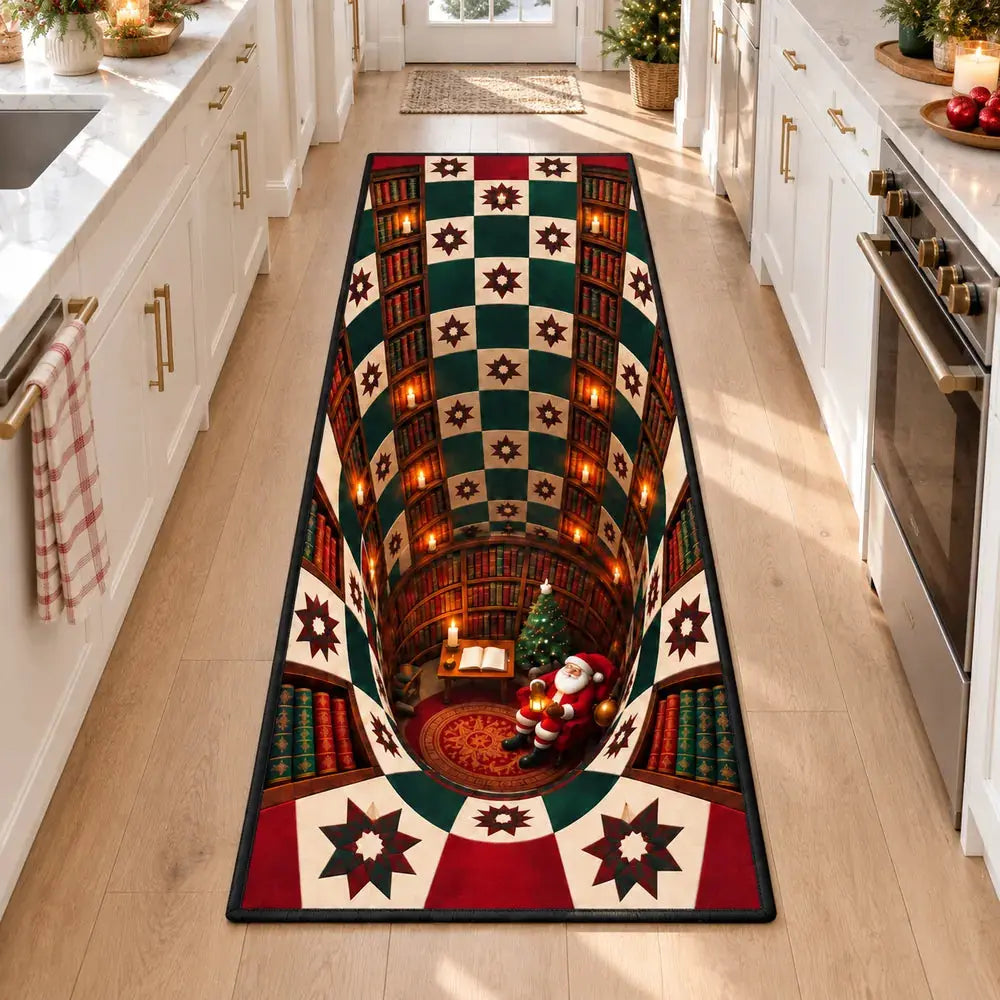 Christmas 3D illusion runner rug in the kitchen