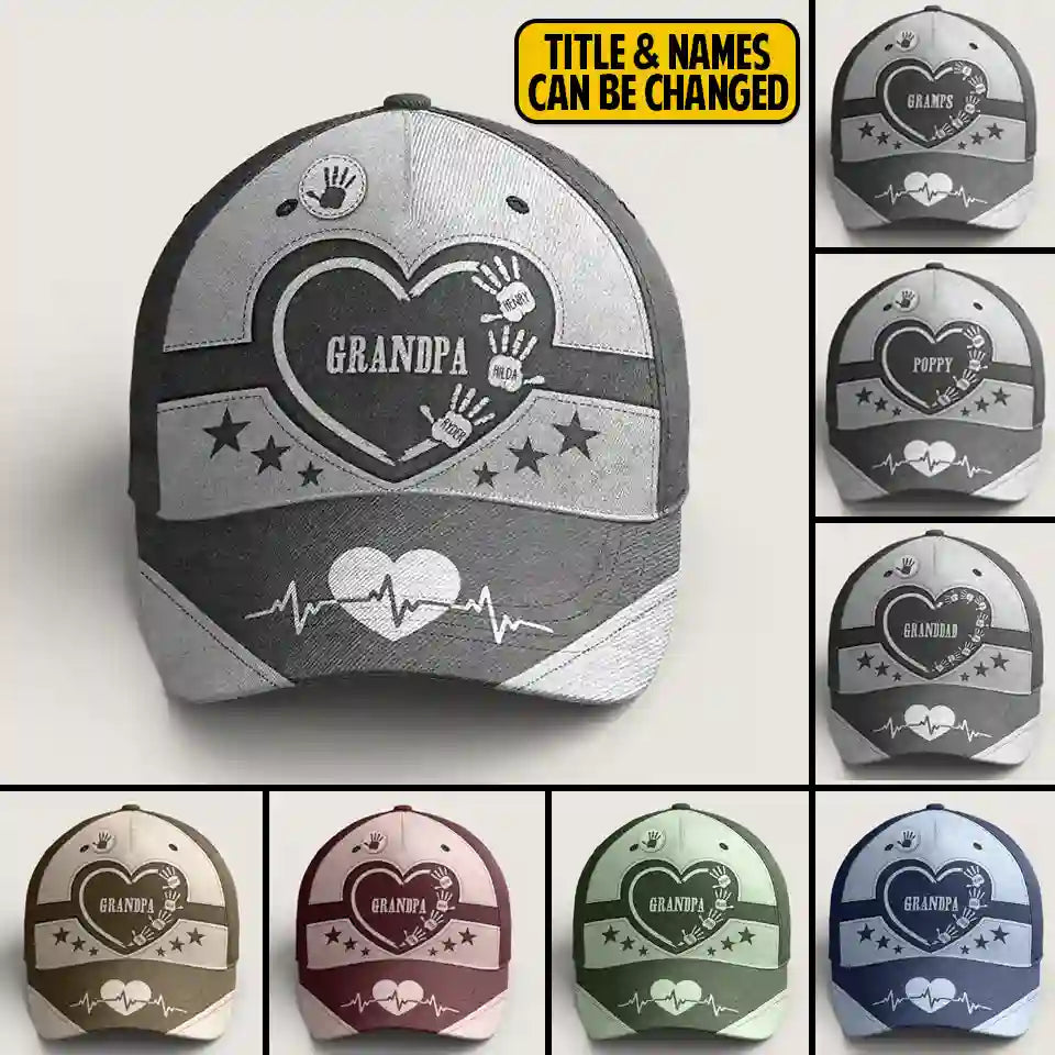 Hands Down, Best Dad & Grandpa Ever - Personalized Classic Cap with Kids' Handprints, Heartfelt Gift for Fathers & Grandfathers