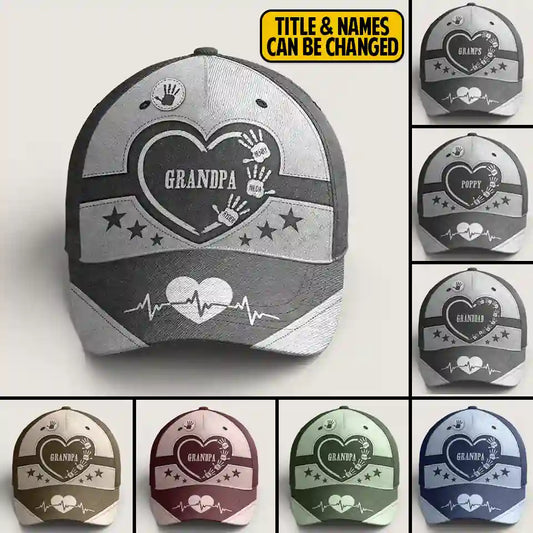 Hands Down, Best Dad & Grandpa Ever - Personalized Classic Cap with Kids' Handprints, Heartfelt Gift for Fathers & Grandfathers