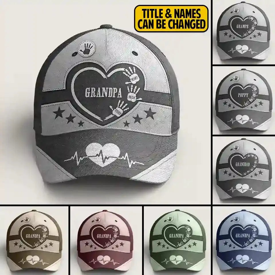 Hands Down, Best Dad & Grandpa Ever - Personalized Classic Cap with Kids' Handprints, Heartfelt Gift for Fathers & Grandfathers Ducon Space