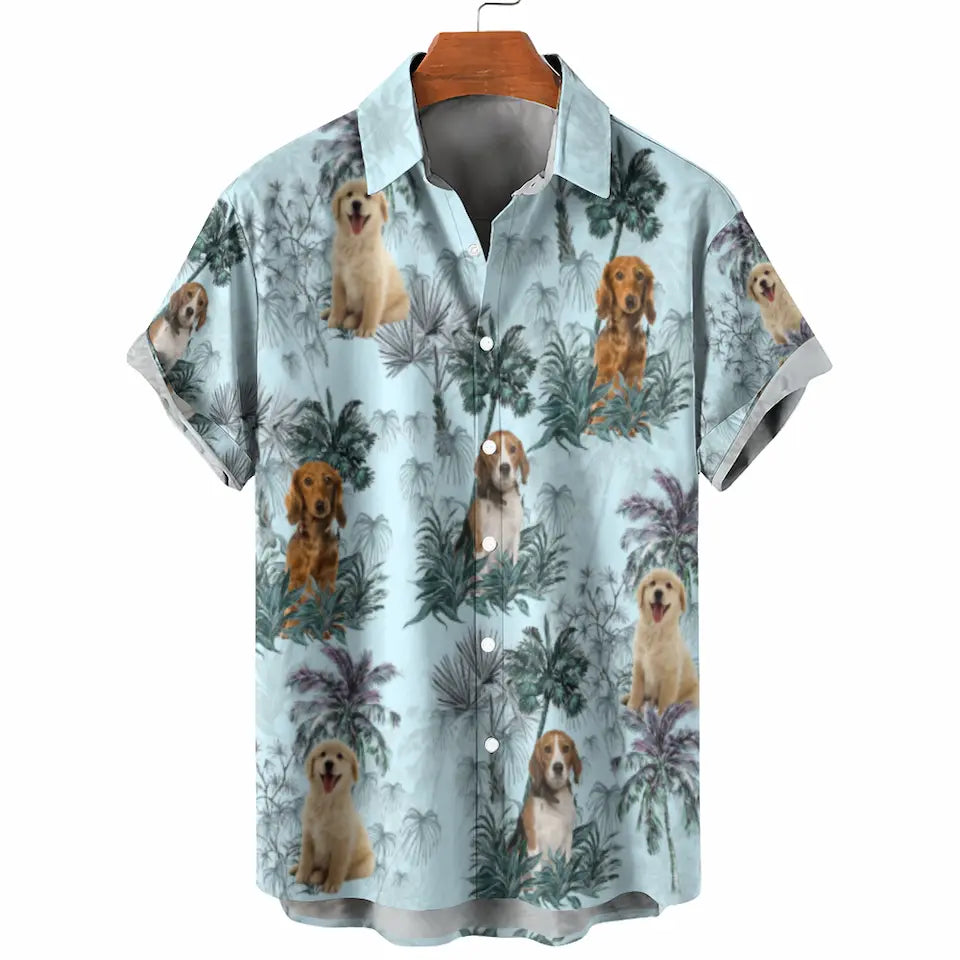Happiness Comes in Waves with Your Pet - Custom Photo Hawaiian Aloha Shirt, Summer Vacation Gift for Pet Owners and Animal Lovers