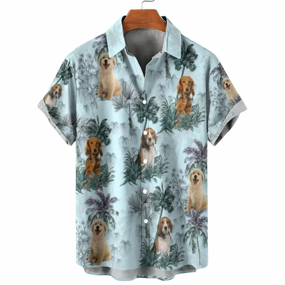 Happiness Comes in Waves with Your Pet - Custom Photo Hawaiian Aloha Shirt, Summer Vacation Gift for Pet Owners and Animal Lovers Ducon Space