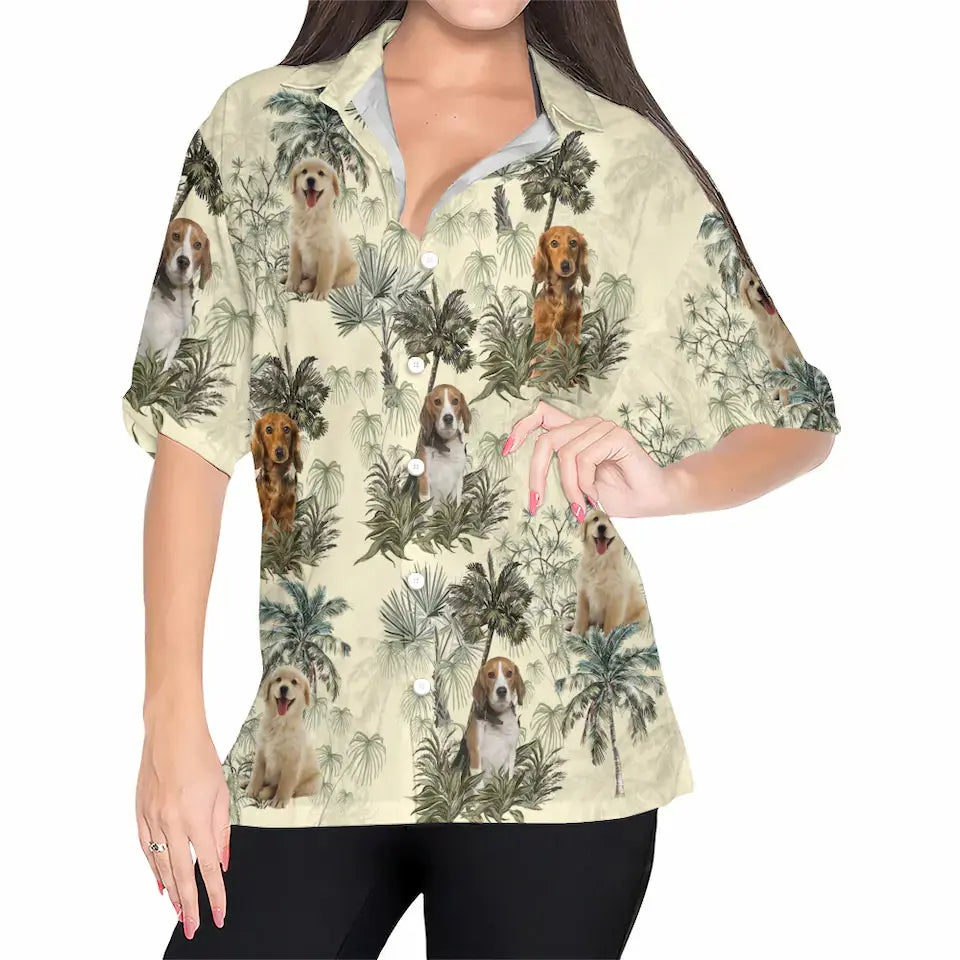 Happiness Comes in Waves with Your Pet - Custom Photo Hawaiian Aloha Shirt, Summer Vacation Gift for Pet Owners and Animal Lovers Ducon Space