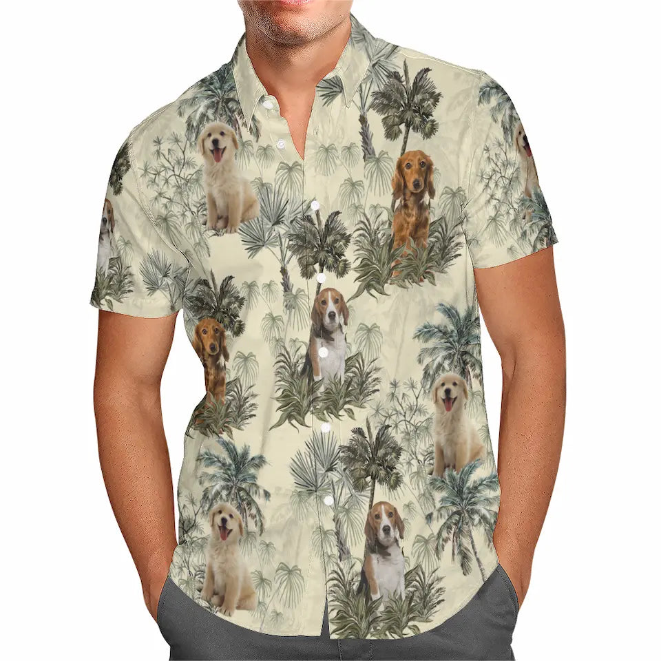 Happiness Comes in Waves with Your Pet - Custom Photo Hawaiian Aloha Shirt, Summer Vacation Gift for Pet Owners and Animal Lovers