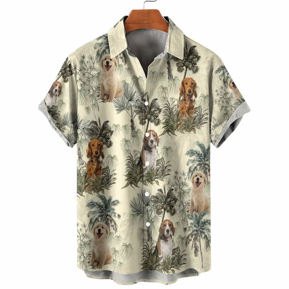Happiness Comes in Waves with Your Pet - Custom Photo Hawaiian Aloha Shirt, Summer Vacation Gift for Pet Owners and Animal Lovers