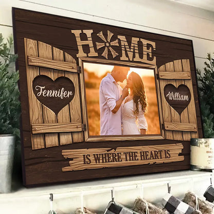 Home Is Where the Heart Is - Personalized Horizontal Photo Poster, Custom Gift for Couples, Husband & Wife