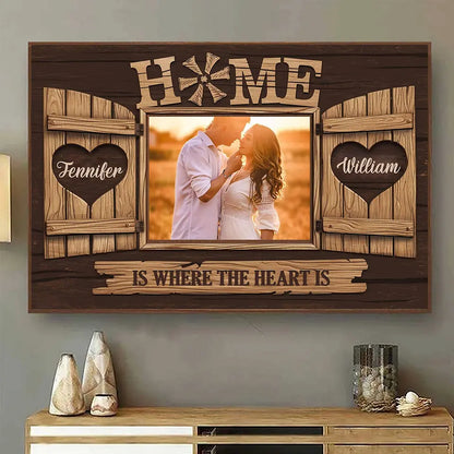 Home Is Where the Heart Is - Personalized Horizontal Photo Poster, Custom Gift for Couples, Husband & Wife