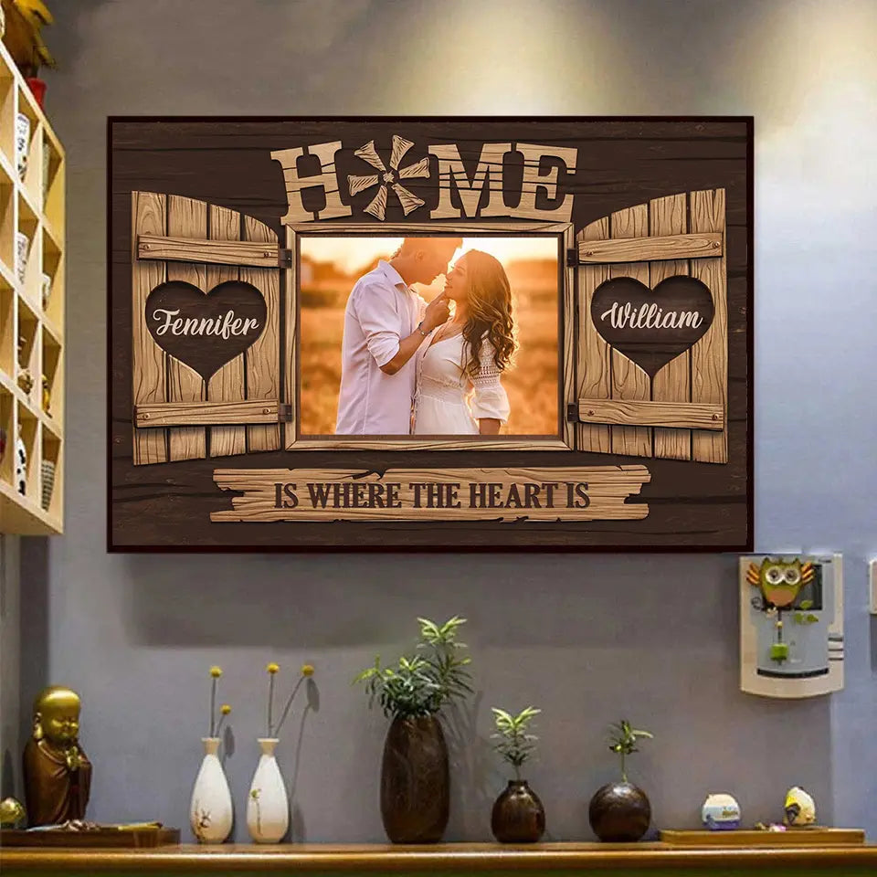 Home Is Where the Heart Is - Personalized Horizontal Photo Poster, Custom Gift for Couples, Husband & Wife