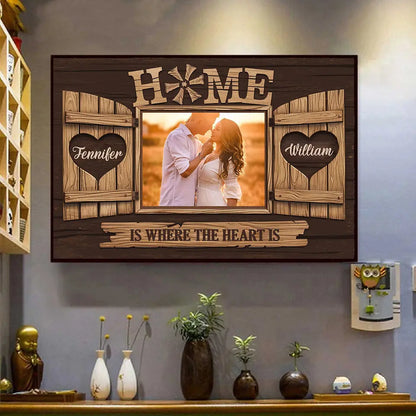 Home Is Where the Heart Is - Personalized Horizontal Photo Poster, Custom Gift for Couples, Husband & Wife