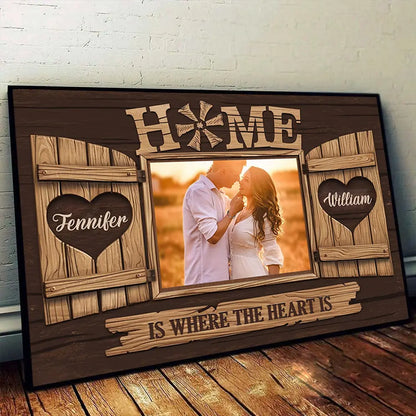 Home Is Where the Heart Is - Personalized Horizontal Photo Poster, Custom Gift for Couples, Husband & Wife