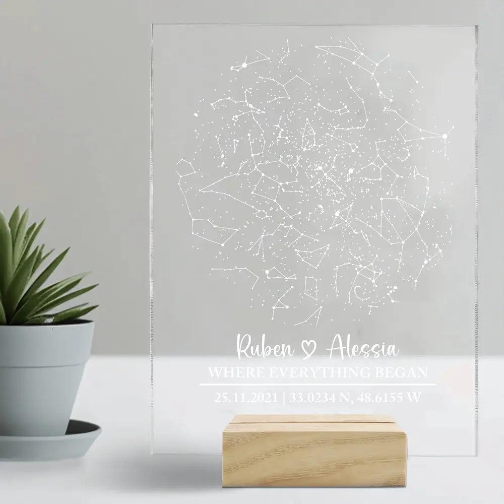 Illuminate Your Love: Personalized Constellation Chart Lamp – LED Night Light with Acrylic Plaque & Wooden Base – A Starry Gift for Couples, Boyfriend, or Girlfriend