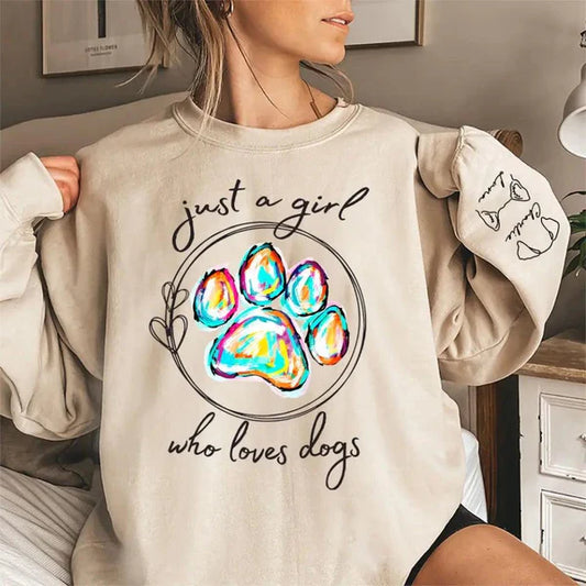 Just A Girl Who Loves Dogs - Pets Personalized Sweatshirt, Design On Sleeve