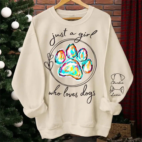 Just A Girl Who Loves Dogs - Pets Personalized Sweatshirt, Design On Sleeve