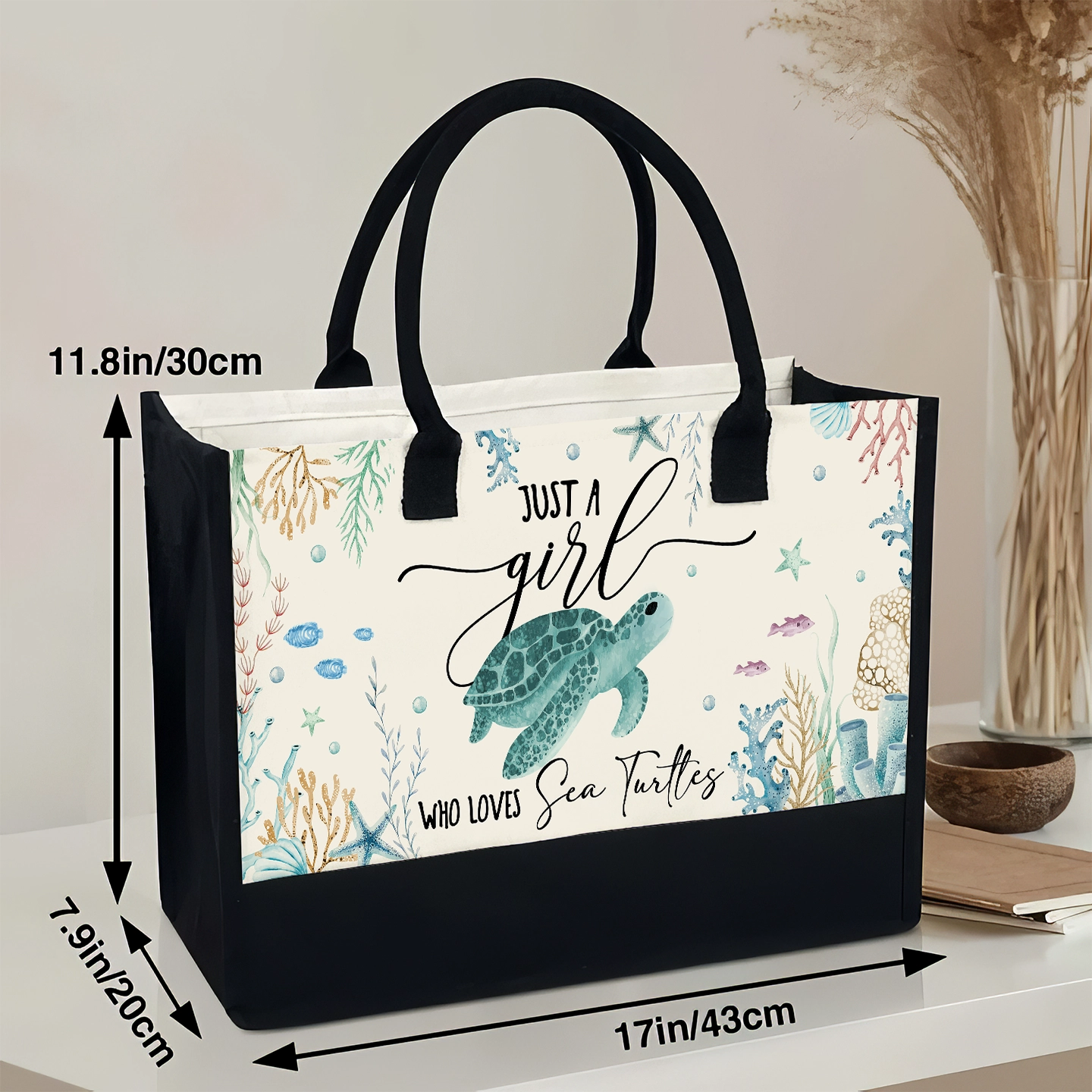 Just A Girl Who Loves Sea Turtles - Canvas Tote Bag – Gift For Ocean Lovers, Turtle Fans, Girls