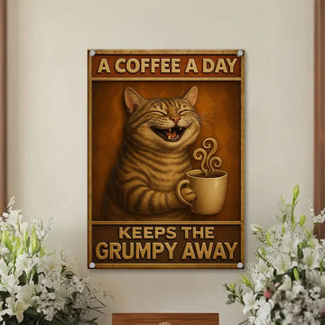 Keeps The Grumpy Away Cat Metal Sign – Coffee Gift Duconspace