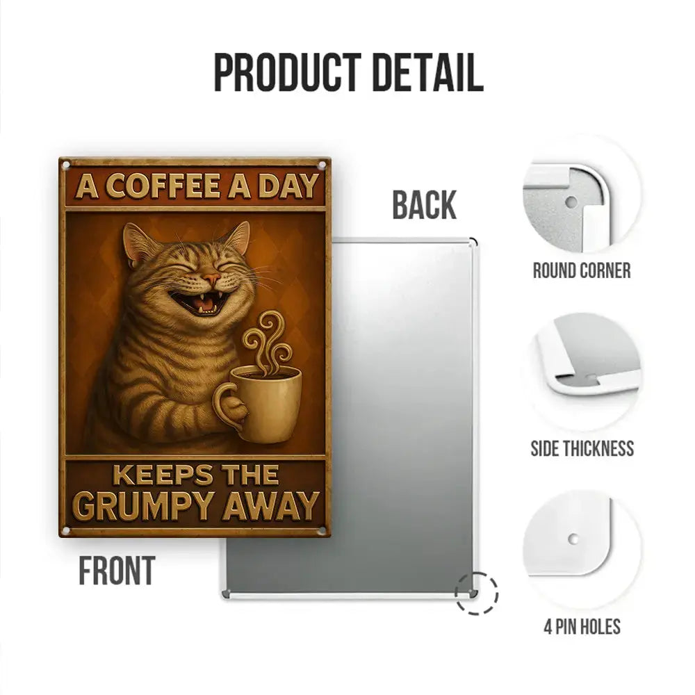 Keeps The Grumpy Away Cat Metal Sign – Coffee Gift Duconspace