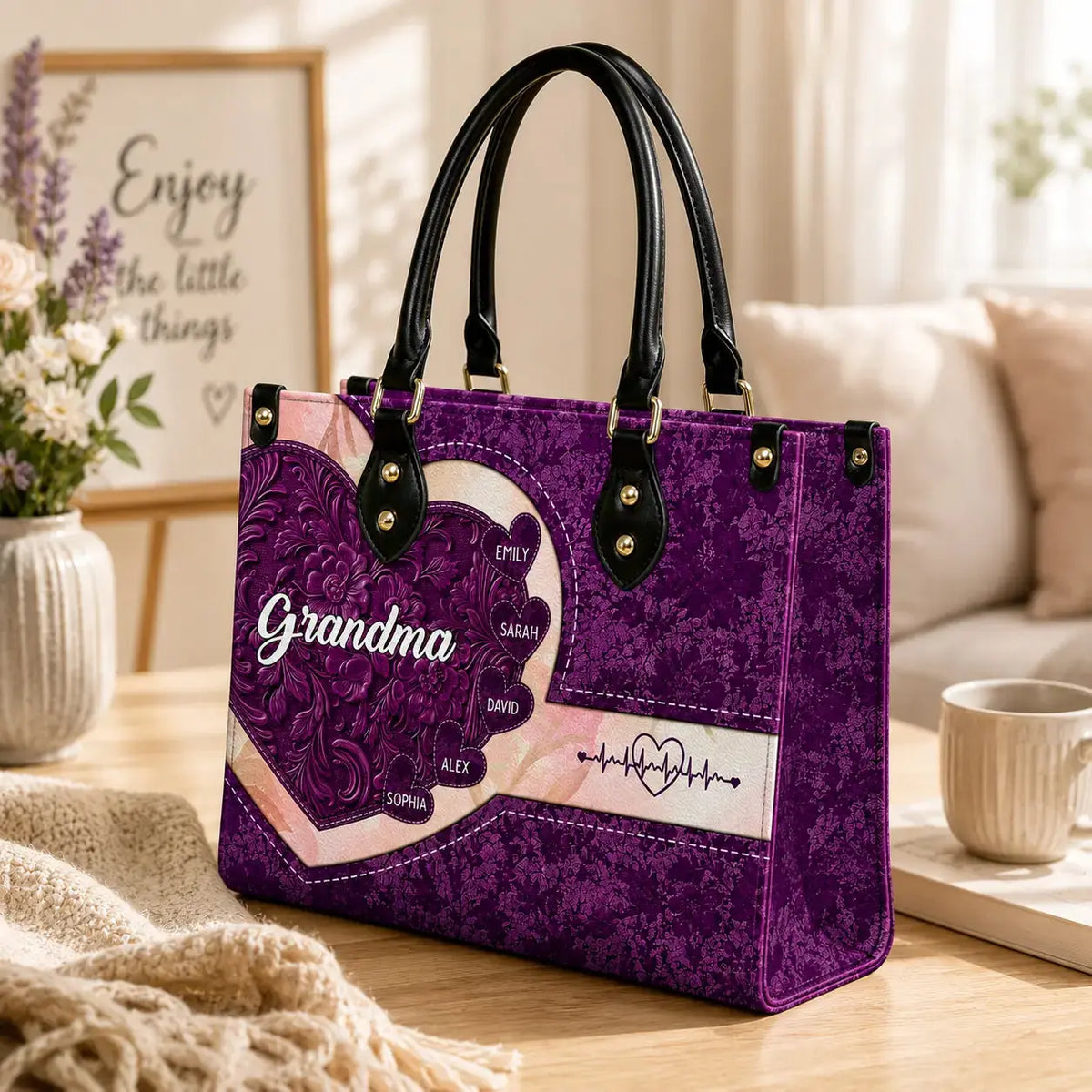 Leather Hand Bag Personalized Gift For The Grandma Duconspace