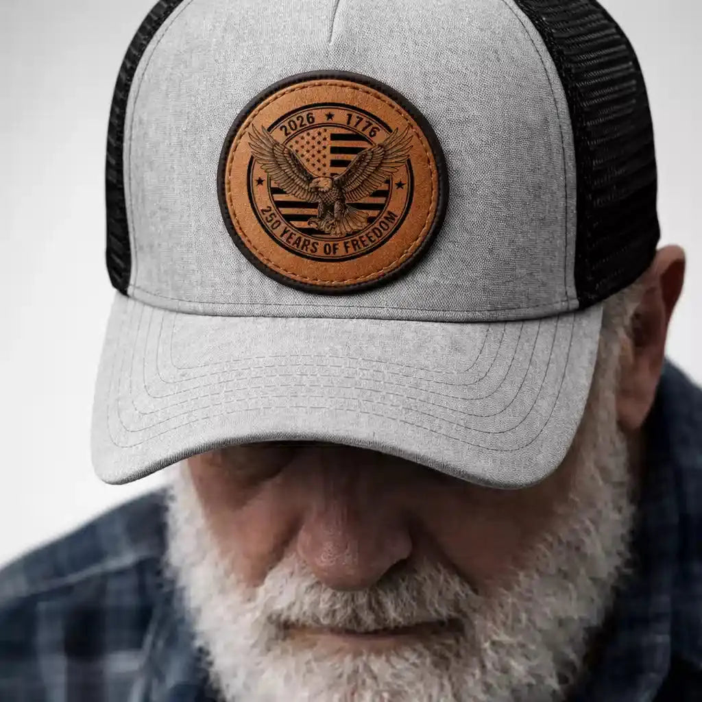 Leather Patch Trucker Hat 250 Years Freedom USA Duconspace
