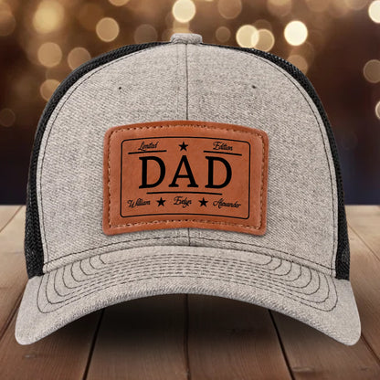 Limited Edition Dad Hat – Leather Patch Trucker Cap, Personalized Gift for Dad, Father's Day