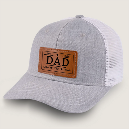 Limited Edition Dad Hat – Leather Patch Trucker Cap, Personalized Gift for Dad, Father's Day