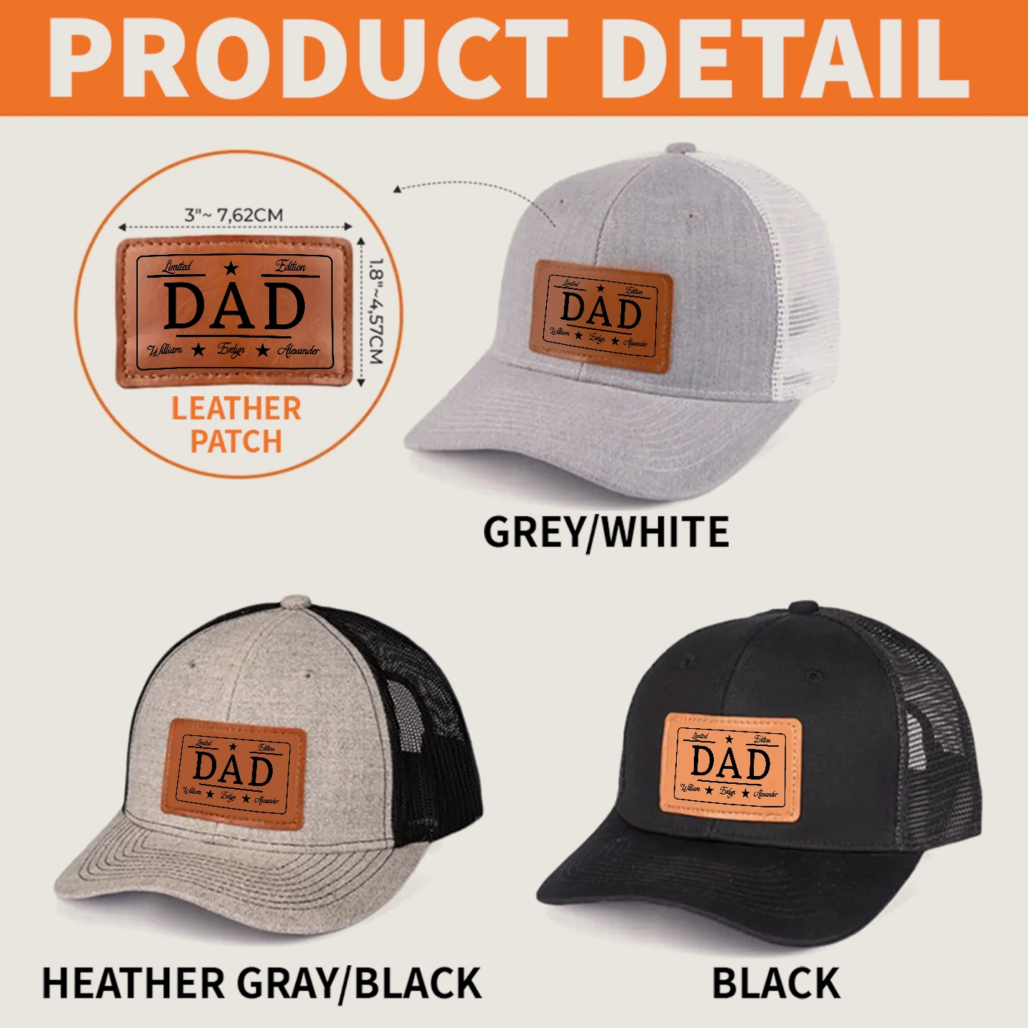 Limited Edition Dad Hat – Leather Patch Trucker Cap, Personalized Gift for Dad, Father's Day