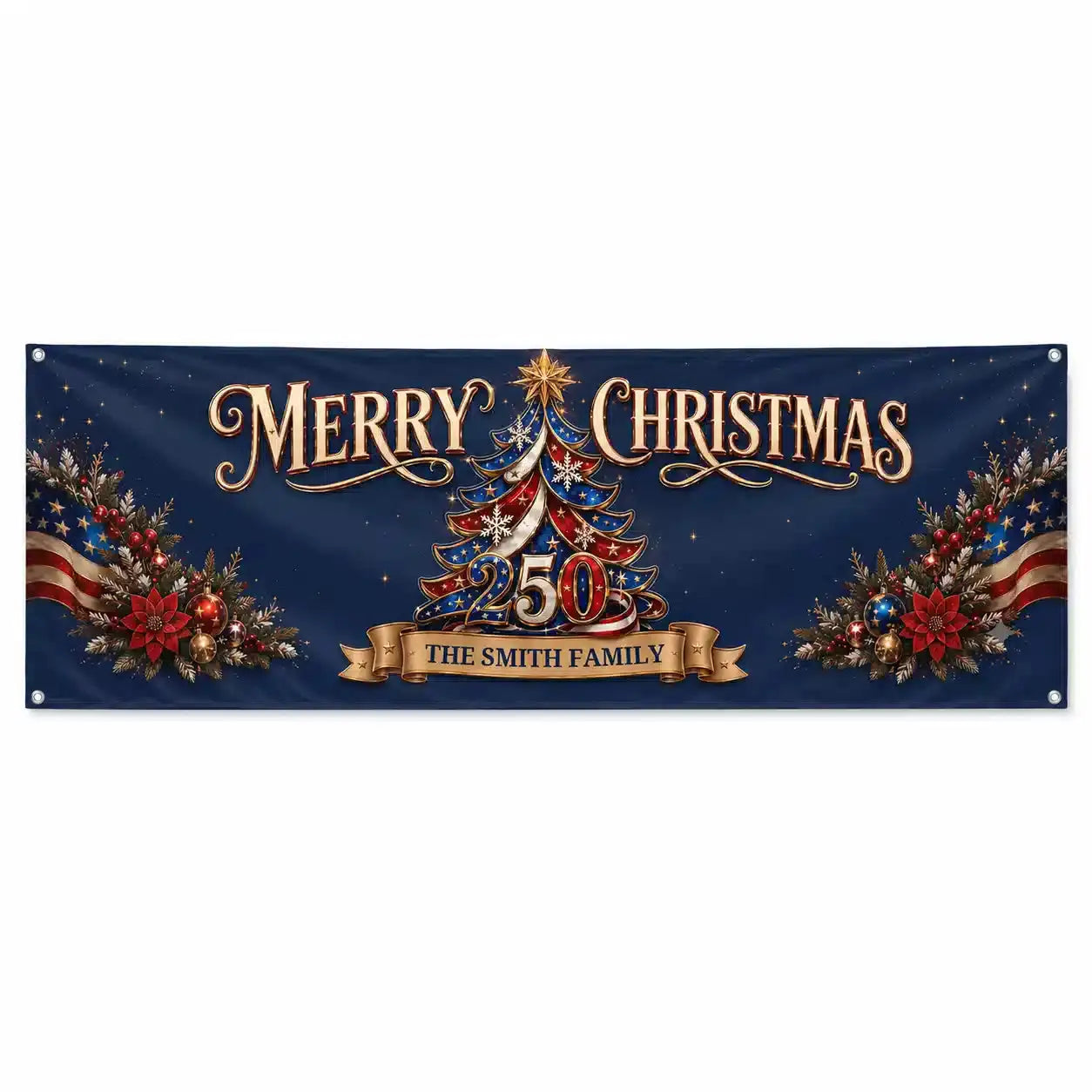 Merry Christmas Custom Family Name Fabric Banner