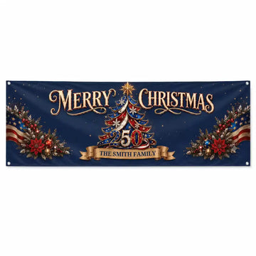 Merry Christmas Custom Family Name Fabric Banner