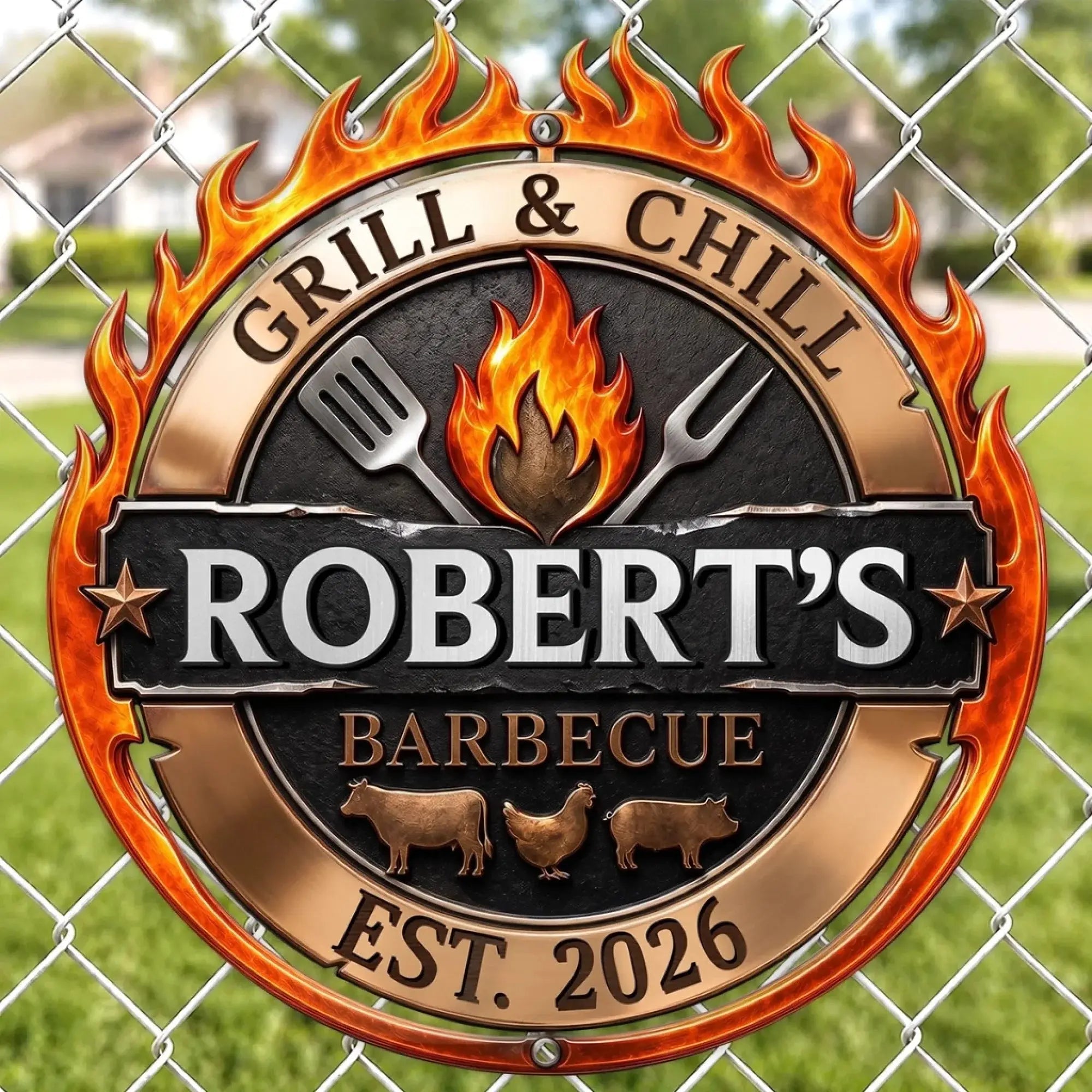 Metal Sign Personalized BBQ Grilling Gift For Grandpa Dad Duconspace