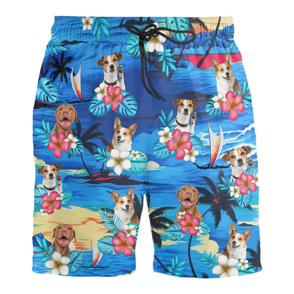 Custom Pet Face Beach Shorts – Tropical Summer Vibes – Funny Gift for Pet Lovers, or Vacation
