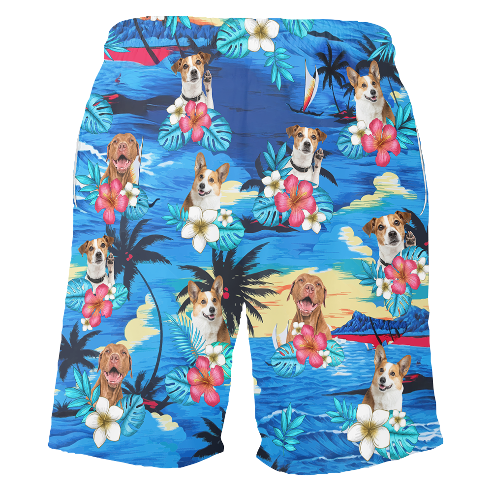 Custom Pet Face Beach Shorts – Tropical Summer Vibes – Funny Gift for Pet Lovers, or Vacation