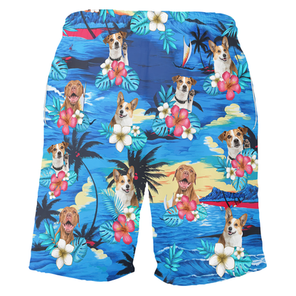 Custom Pet Face Beach Shorts – Tropical Summer Vibes – Funny Gift for Pet Lovers, or Vacation