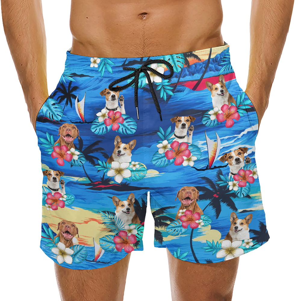 Custom Pet Face Beach Shorts – Tropical Summer Vibes – Funny Gift for Pet Lovers, or Vacation
